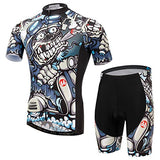 Men Cycling MTB Cartoon Skull Gel Pad Jersey Set