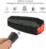 Bike Tail Light Wireless Alarm USB Waterproof Rear LED Remote Control Bell