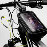 Bike Phone Mount Bag, Cycling Waterproof Front Frame Top Tube Handlebar Bag with Touch Screen Holder Case for iPhone X XS Max XR 8 7 Plus, for Android/iPhone Cellphones Under 6.5”