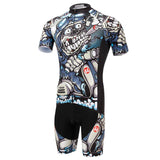 Men Cycling MTB Cartoon Skull Gel Pad Jersey Set