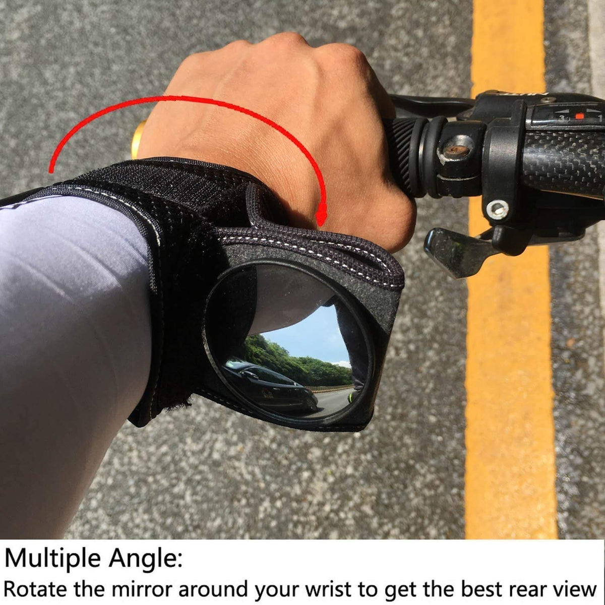 Wrist rear view clearance mirror for cyclists