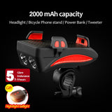 Bike Light USB Rechargeable Flashlight Phone Holder Bicycle Highlight 2000/4000mAh Power Bank Cycling Horn Led Light