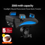Bike Light USB Rechargeable Flashlight Phone Holder Bicycle Highlight 2000/4000mAh Power Bank Cycling Horn Led Light