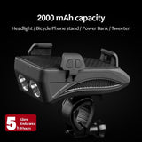 Bike Light USB Rechargeable Flashlight Phone Holder Bicycle Highlight 2000/4000mAh Power Bank Cycling Horn Led Light