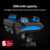 Bike Light USB Rechargeable Flashlight Phone Holder Bicycle Highlight 2000/4000mAh Power Bank Cycling Horn Led Light