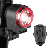 LED USB Rechargeable Rear Bike Light Auto Brake Detected Bicycle Tail Lamp Wireless Remote Control Cycling Taillight Alarm Bell