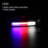Bicycle Rear Light USB Rechargeable LED Light 3 Colors Cycling Safety Warning Bicycle Tail