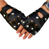 Men Cycling Gloves Half Finger PU Leather Waterproof Biker Driving Faux Black Punk Fingerless Gloves For Outdoor Sports Fitness