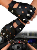 Men Cycling Gloves Half Finger PU Leather Waterproof Biker Driving Faux Black Punk Fingerless Gloves For Outdoor Sports Fitness