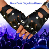 Men Cycling Gloves Half Finger PU Leather Waterproof Biker Driving Faux Black Punk Fingerless Gloves For Outdoor Sports Fitness