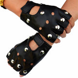 Men Cycling Gloves Half Finger PU Leather Waterproof Biker Driving Faux Black Punk Fingerless Gloves For Outdoor Sports Fitness