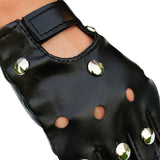 Men Cycling Gloves Half Finger PU Leather Waterproof Biker Driving Faux Black Punk Fingerless Gloves For Outdoor Sports Fitness