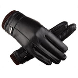 PU Leather Cycling Gloves Winter Warm Touch Screen Gloves For Bike Bicycle Riding Waterproof Windproof Thickened Woolen Gloves