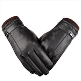 PU Leather Cycling Gloves Winter Warm Touch Screen Gloves For Bike Bicycle Riding Waterproof Windproof Thickened Woolen Gloves