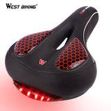 MTB Bike Saddle Seat with Cycling Taillight Thicken Wide Comfortable Bike Bicycle Saddles GEL Hollow Bicycle Saddle