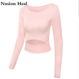 Women Gym White Yoga Crop Tops Yoga Shirts Long Sleeve Workout Tops Fitness Running Sport T-Shirts Training Yoga Sportswear Sexy