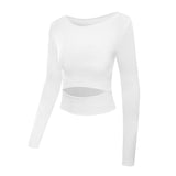 Women Gym White Yoga Crop Tops Yoga Shirts Long Sleeve Workout Tops Fitness Running Sport T-Shirts Training Yoga Sportswear Sexy