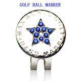 Five Pointed rhinestone golf ball marker for golfer beautiful golf adis small accessory with magnetic cap clip