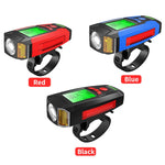3 in 1 USB Bicycle Flashlight 5 LED Bicycle Computer/Horn Bike Front Light IPX4 Waterproof Headlight Odometer Bike Accessories
