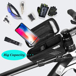 Bike Phone Mount Bag, Cycling Waterproof Front Frame Top Tube Handlebar Bag with Touch Screen Holder Case for iPhone X XS Max XR 8 7 Plus, for Android/iPhone Cellphones Under 6.5”