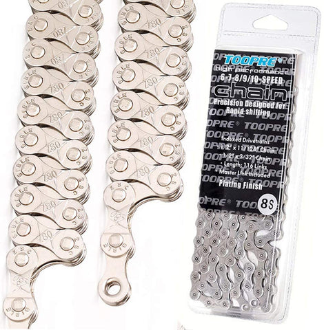 6/7/8 Speed Bike Chain 1/2 x 3/32 Inch 116 Links, Electroplating Silver, Rust Prevention