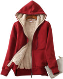 Women's Casual Winter Warm Sherpa Lined Fleece Zip Up Hooded Jacket Coat