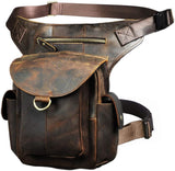Mens Leather Messenger Shoulder Bag Motorcycle Tactic Fanny Belt Waist Bag Pack Pouch Drop Leg Bag