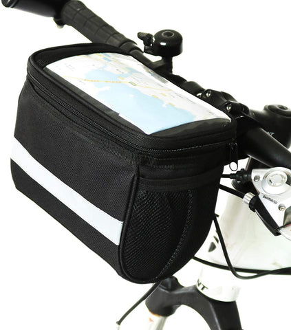 traderplus Bicycle Basket Handlebar Bag with Sliver Grey Reflective Stripe for Mountain Bike Outdoor Activity Cycling Pack Accessories 3.5L