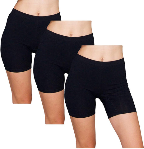 3-Pack Black Bike Shorts | Cotton Spandex Stretch Boyshorts