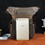 Mens Leather Messenger Shoulder Bag Motorcycle Tactic Fanny Belt Waist Bag Pack Pouch Drop Leg Bag