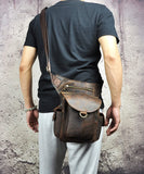 Mens Leather Messenger Shoulder Bag Motorcycle Tactic Fanny Belt Waist Bag Pack Pouch Drop Leg Bag