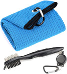 Golf Towel Brush Tool Kit with Club Groove Cleaner, Retractable Extension Cord and Clip