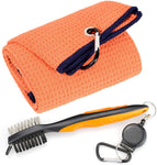 Golf Towel Brush Tool Kit with Club Groove Cleaner, Retractable Extension Cord and Clip