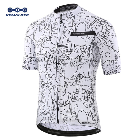 Breathable Unisex White Cartoon Cat Cycling Jersey