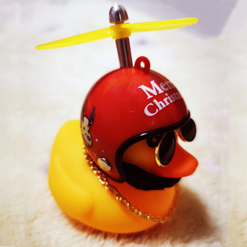 Car Ornament Duck with Helmet Flash Light with Strap Small Yellow Duck Road Bike
