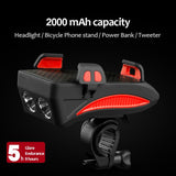 Bike Light USB Rechargeable Flashlight Phone Holder Bicycle Highlight 2000/4000mAh Power Bank Cycling Horn Led Light