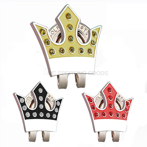 Golf Ball Marker Crown With Magnetic Cap Clips 3 Colours Red Yellow Black With Rhinestone