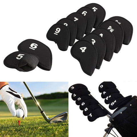 Golf Head Covers Golf Club Iron Head Protector Neoprene Headcover Golf Accessory Black golfer gift 10pcs/set