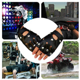 Men Cycling Gloves Half Finger PU Leather Waterproof Biker Driving Faux Black Punk Fingerless Gloves For Outdoor Sports Fitness