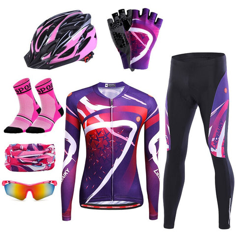 Bicycle Jersey Set Women Cycling Clothing Long Sleeve Sports Skinsuit