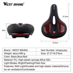 MTB Bike Saddle Seat with Cycling Taillight Thicken Wide Comfortable Bike Bicycle Saddles GEL Hollow Bicycle Saddle